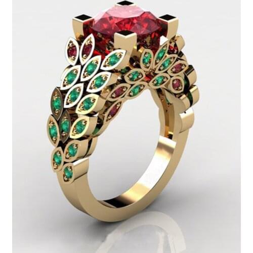 Popular accessories hot selling new flower color diamond ring gold-plated Gemstone Ring