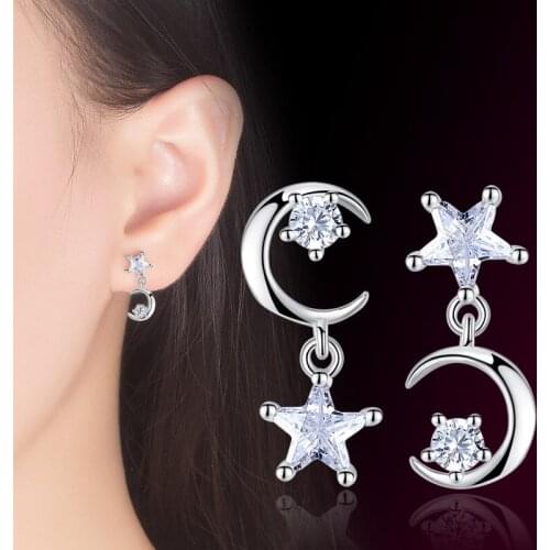 Luxury Star Moon Bridal Wedding Stud Earrings AAA CZ Crescent Jewellery Christmas Gifts for Women Accessories Brinco