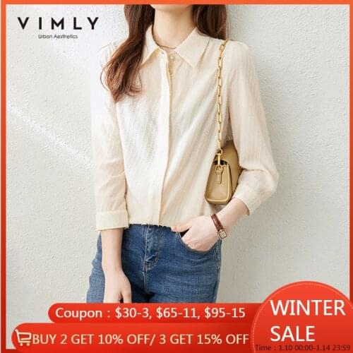 VIMLY Women Shirts Elegant Office Lady Solid Button up Shirt Fashion Puff Sleeve Blouse Spring Clothes Female Tops Blusas F6370