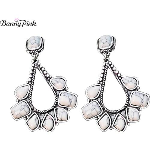 Banny Pink Bohemia Turquoises Statement Earrings For Women Irregular Stone Stud Earrings Big Waterdrop Post Earrings Brincos