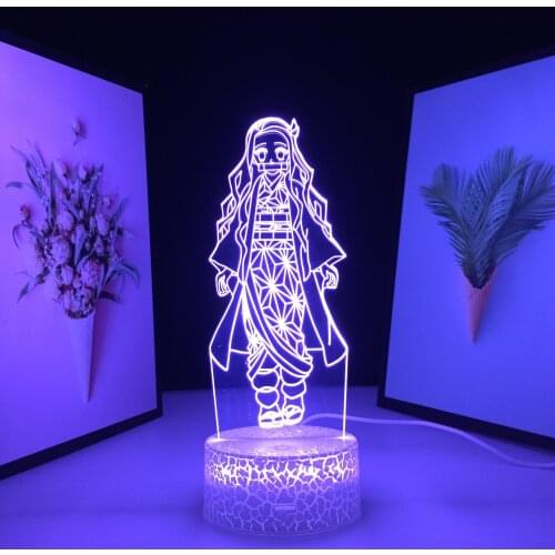 3D LED Lamp Animation Peripherals Beautiful Girl Figure Ornaments Acrylic PanelVisual Illusion White Cracked Base Night Light