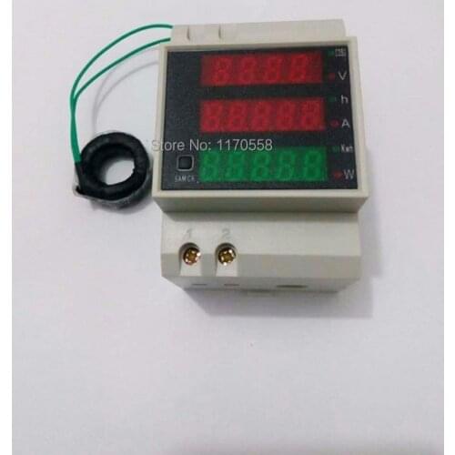 Din rail LED AC 200-450V 0-100.0A voltmeter ammeter active power.power factor time energy meter external current transformer100A