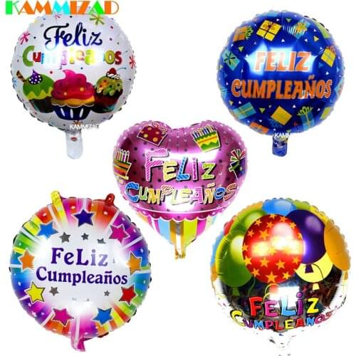 Spanish Happy Birthday Balloons 50pcs/lot Birthday Party Aluminium Foil Helium Infaltable Ballon 18inch Globos Accessories