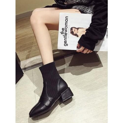 Womens shoes ankle boots 2020 autumn and winter new Chelsea elastic stockings are thin and thick heel square toe ankle bootsv