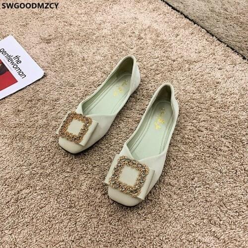 Crystal Loafers Women Slip on Shoes for Women Barefoot Shoes 2021 Fashion Women Leather Casual Shoes Square Toe Woman Flats