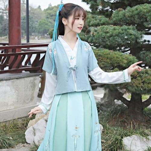 Women Chinese Traditional Costume Female Ancient Hanfu Clothing Oriental Folk Dance Outfit for Stage National Tang Dynasty Dress