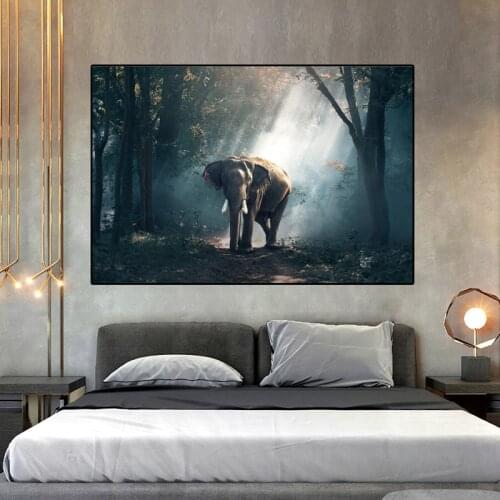 Animal Elephant Canvas Painting Art Forest Landscape Posters and Prints Wall Pictures Modern Living Room Home Decoration