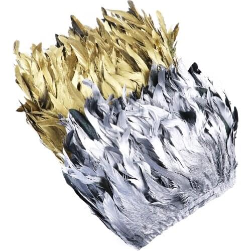 1 Meter 13-18 CM Spray Golden/Silver Rooster Feathers Trim Pheasant Plumes Fringe for Diy Sewing Clothing Party Dress Decoration
