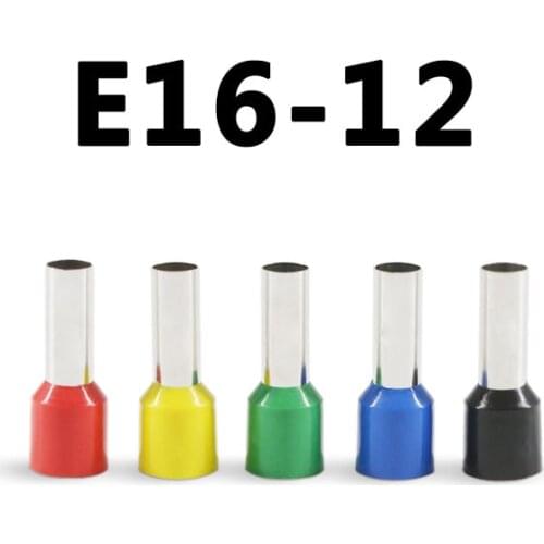 100pcs E16-12 Ferrule Terminal Cord End Terminal AWG5 16mm Copper Brass Wire Copper Insulated Crimp Pin Connector VE16-12