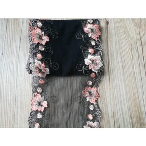 2Yards Bilateral Flower Black Embroidered Lace Trim Mesh Costume Dress Decorative Trimmings Wedding Dolls Fabric Craft 2021