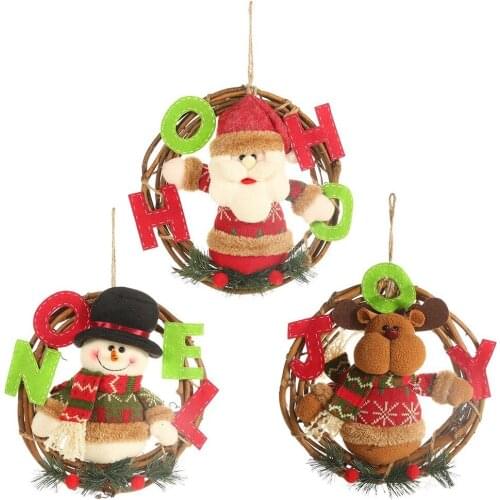 2021 Christmas Ornaments Christmas Wreath Rattan Garland Snowman Elk Vine Ring Pendant Christmas Decoration For Window Door