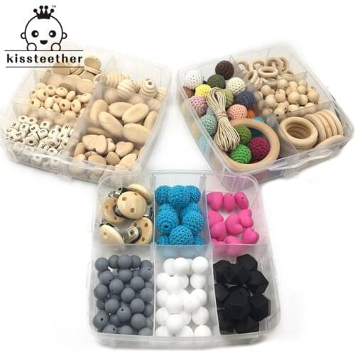 3 Boxed Wood Hearts Spiral Oblong Geometric Rectangle Oval Flat Chips Abacus Crochet Beads Silicone Beads DIY Baby Teether Toys