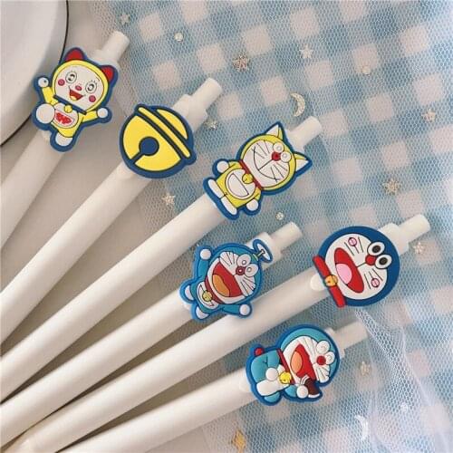 6Pcs/Set Anime blue cat Pen Kawaii Gel Pens 0.5mm Black Blue ink for Kids Gift School Supplies Stationery