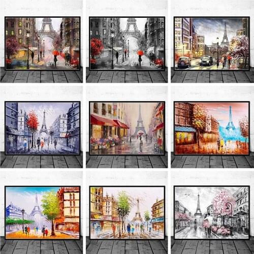 5D Diamond Mosaic City Walk Paris Eiffel Tower Landscape Diamond Painting Diamond Inlaid DIY Full Diamond Embroidery Home Decor