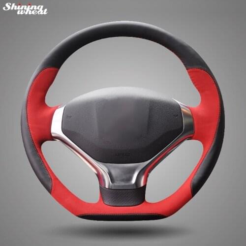 Shining wheat Hand-stitched Black Leather Red Suede Car Steering Wheel Cover for Peugeot 3008 2013-2015