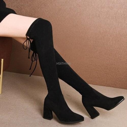 Pointed Toe Booties Winter Women Solid Color Ankle Boots Lace Up Footwear Platform High Heels Wedges Oversized Womens Shoes