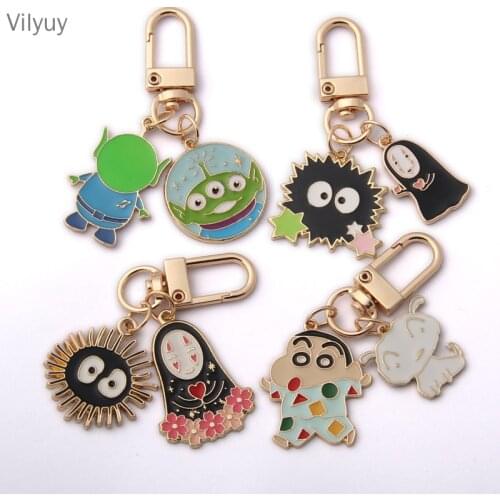 New Cartoon Japan Anime Spirited Away Gold Color Keychain For Women Key Chains Ring Car Airpods Bag Pendent Charm Accessories