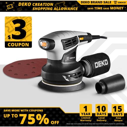 DEKO DKSD28Q1 280W Random Orbit Sander with 15 Sheets of sandpaper Dust exhaust and Hybrid dust canister