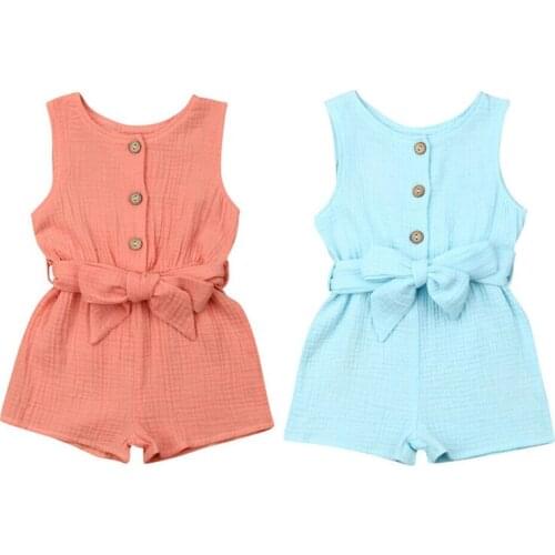 Newborn Baby Girl Cotton Romper 2019 Summer Sleeveless Cotton Princess Romper Baby Girl Casual Bowknot Jumpsuit Overalls Outfits