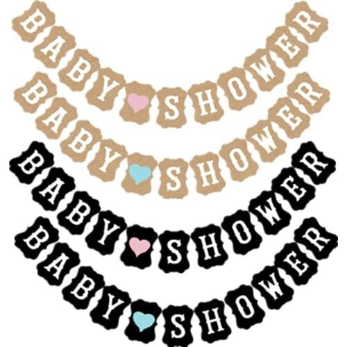 Baby Shower Flag Banners Paperboard Pulling Flag Banners Brown Black Babys Birthday Hanging Flags For Birthday Party Decor