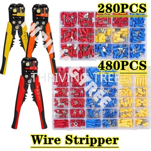 480/280PCS Insulated Cable Connector Electrical Wire Crimp Spade Butt Ring Fork Ring Lugs Rolled Terminals Assorted Kit + Plier
