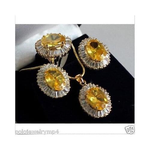 Fine Jewelry real new Fashion Cubic Zirconia Trendy %Jewelry sets Lovely Yellow crystal pendant necklace sets