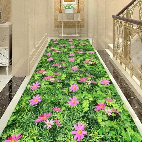 Creative 3D Hallway Carpets and Rugs for Bedroom Living Room Grass Carpet Printing Flower Bathroom Kitchen Runner Rug Anti-Slip