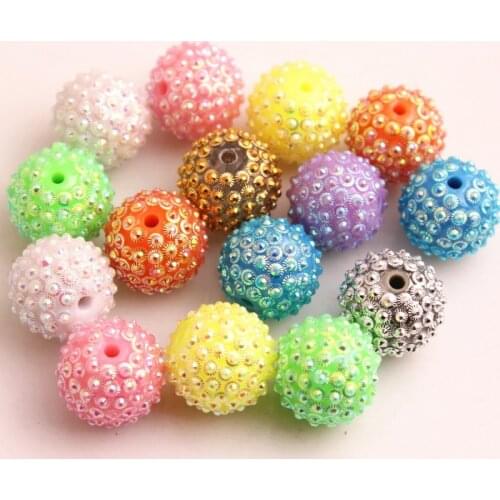 Kwoi vita Colorful New 12mm 20mm Flower Shape Resin Rhinestone Ball Beads for Acrylic Necklace Jewelry Making