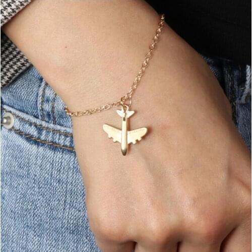 Fashion Golden airplane bracelet Adjustable Airplane Charm Bracelets Jewelry Link Chain Stainless Steel Bracelet Girls Gift