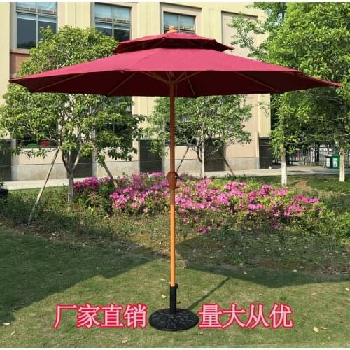 Outdoor Sunshade Double-Top Hand-Cranked Garden Balcony Milk Tea Shop Rainproof Courtyard Upright Center Column Beach Umbrella