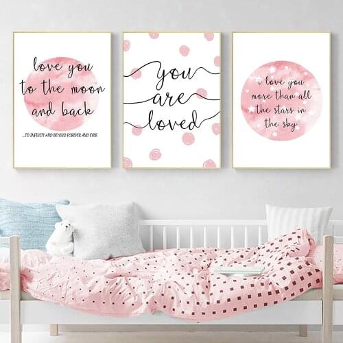 I Love You To The Moon And Back Nordic Wall Art Pictures Pink Moon Posters Canvas Painting For Nursery Girl Baby Room Decor