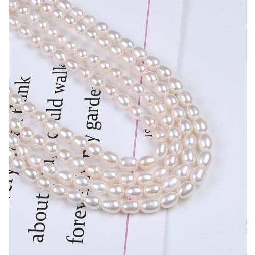 7-8mm Rice Shape Natural White Oval Pearl Strand For Making Necklace Bracelet