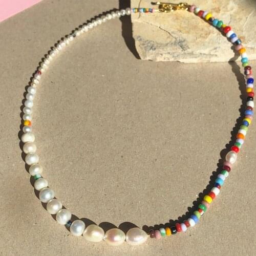 Irregular Design Natural Pearl Necklace Mixed Multicolor Beads Handmade Necklace Bohemian Choker gift for women charm Jewelry