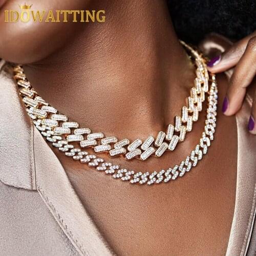 2021 New Arrived Hiphop 15MM Width Iced Out Bling Baguette CZ 5A Cubic Zirconia Cuban Link Chain Choker Women Necklace Jewelry