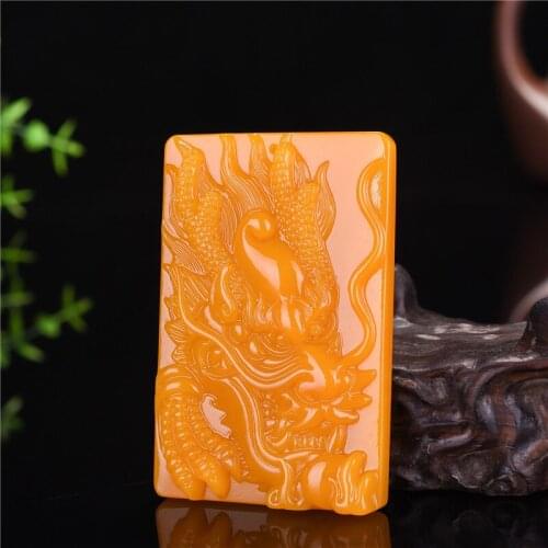 Natural Yellow Jade Dragon Pendant Necklace Beads Charm Jewelry Chinese Hand-Carved Fashion Amulet Accessories Men Women Gifts