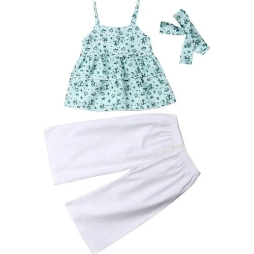 Baby Clothes Toddler Kids Baby Girl Strap Top T-shirt Vest+ Bell Bottom Leggings Pants Outfit Size 1-5Y