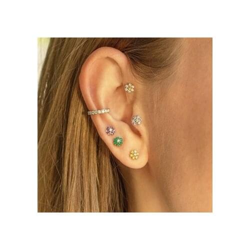 Wholesale delicate red pink green yellow colorful flower charm stud earring women cute girl rainbow cz Valentines Day jewelry