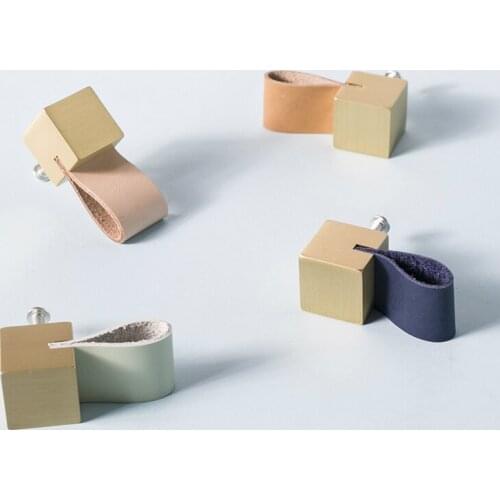 LKL Original Nordic Brass Handle Furniture Cabinet Knobs Cowhide Handle Simple Square Knobs