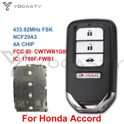 YOCASTY 433MHz CWTWB1G0090 72147-TVA-A11 Original Citcuit Board 4 Buttons 4A Chip Smart Entry Key Fob For Honda Accord 2018 2019