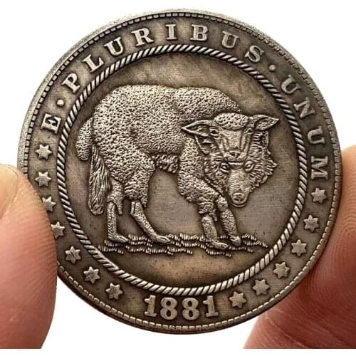 1881 Wandering Coin Wolf Sheep Commemorative Collectible Coin Gift Lucky Challenge Coin
