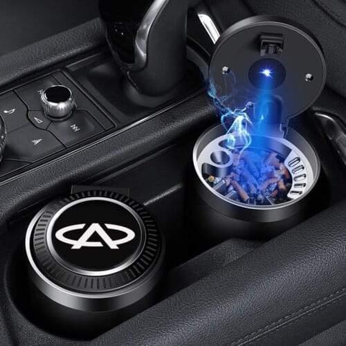Car Ashtray With LED Light Push Type For CHERY QQ TIGGO 3 4 7 8 PRO 8 Arrizo 3 5 6 Logo Smoking Cigarette Ashtray Accessories
