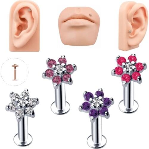 1Pc 16G Steel Labret Lip Ear Cartilage Opal Flower Lip Stud Earrings Tragus Helix Piercing Ombligo Ear Piercing Body Jewelry