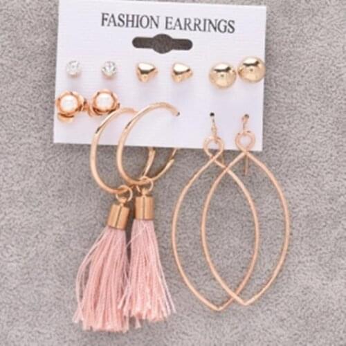 6 Pairs Set Earrings Sale New Fashion Love Rose Tassel Earrings Wild Sweet Girl Korean Earrings Manufacturers Wholesale Gothic
