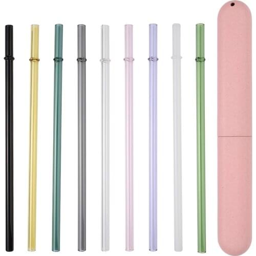 1/2pcs Special Fine Curved Glass Straight Drinking Glass Straws Reusable Eco-friendly With 1pc Cleaning Brush and Case