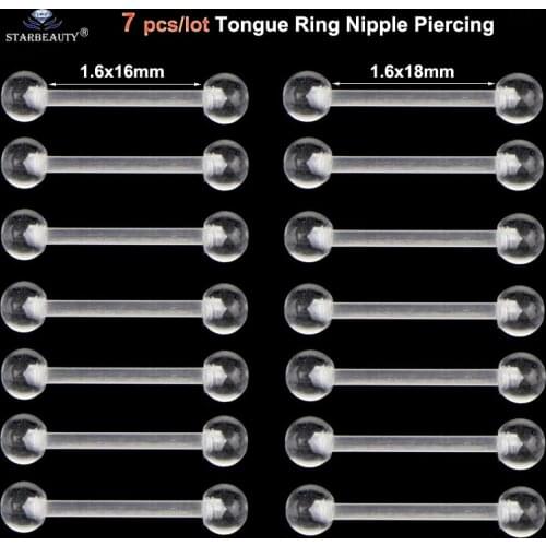 Starbeauty 7pcs Soft Clear Bar Tongue Piercing Tongue Ring Transparent Acrylic Nipple Ring Helix Piercing Sex Jewelry Pircing