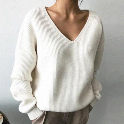 2020 Woman Sweater Autumn Winter Bottoming Pullover Sweater Tops For Womens V-neck Loose Sweater Solid Color Tops Mujer Suéteres
