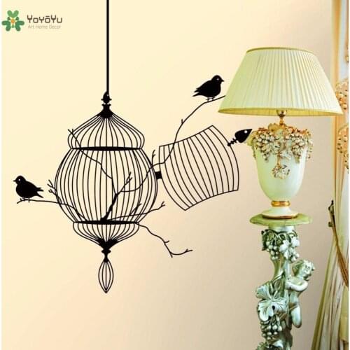 YOYOYU Vinyl Wall Decal Exquisite Black Birdcage Bird DIY Living Room Home Farmhouse Style Decoration Stickers FD082