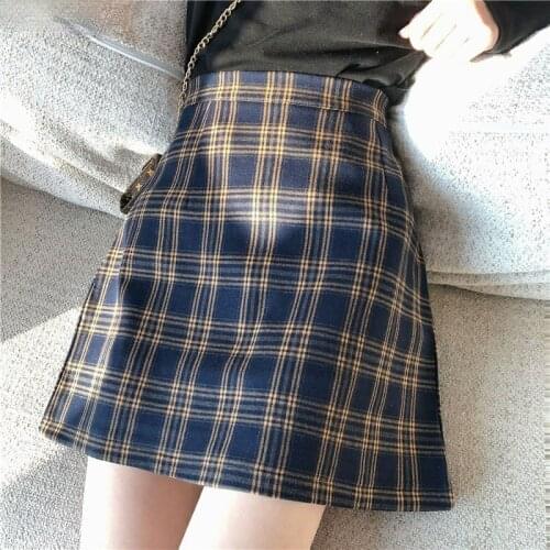 Skirts Women Plaid Mini Skirt Female Korean Version High Waist A-Line Students Trendy Womens All-match Elegant Lovely Kawaii