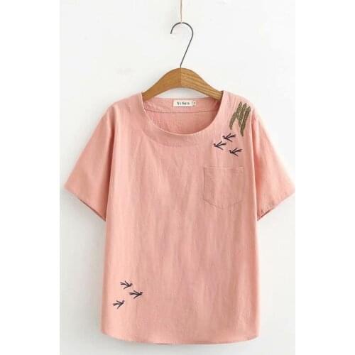 Plus size embroidery short sleeve O neck cotton women loose tshirts 2020 new summer casual ladies soft t shirts female tops