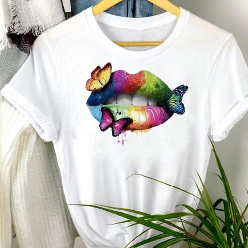 Women Clothes Cute 90s Ladies Lip Ladies Trend Casual Fashion Short Sleeve Summer Print Tshirt Female Tee Top Graphic T-shirt